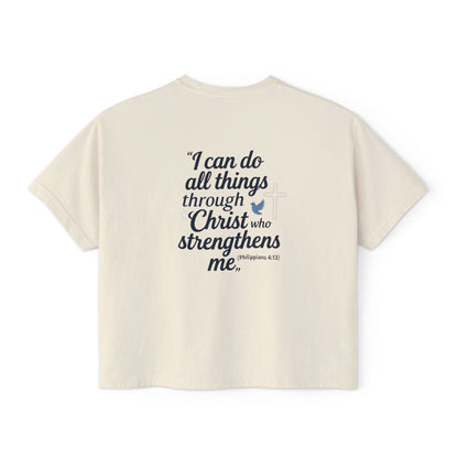 Christian Graphic Boxy Tee — "I Can Do All Things Through Christ" Inspirational Women’s T‑Shirt