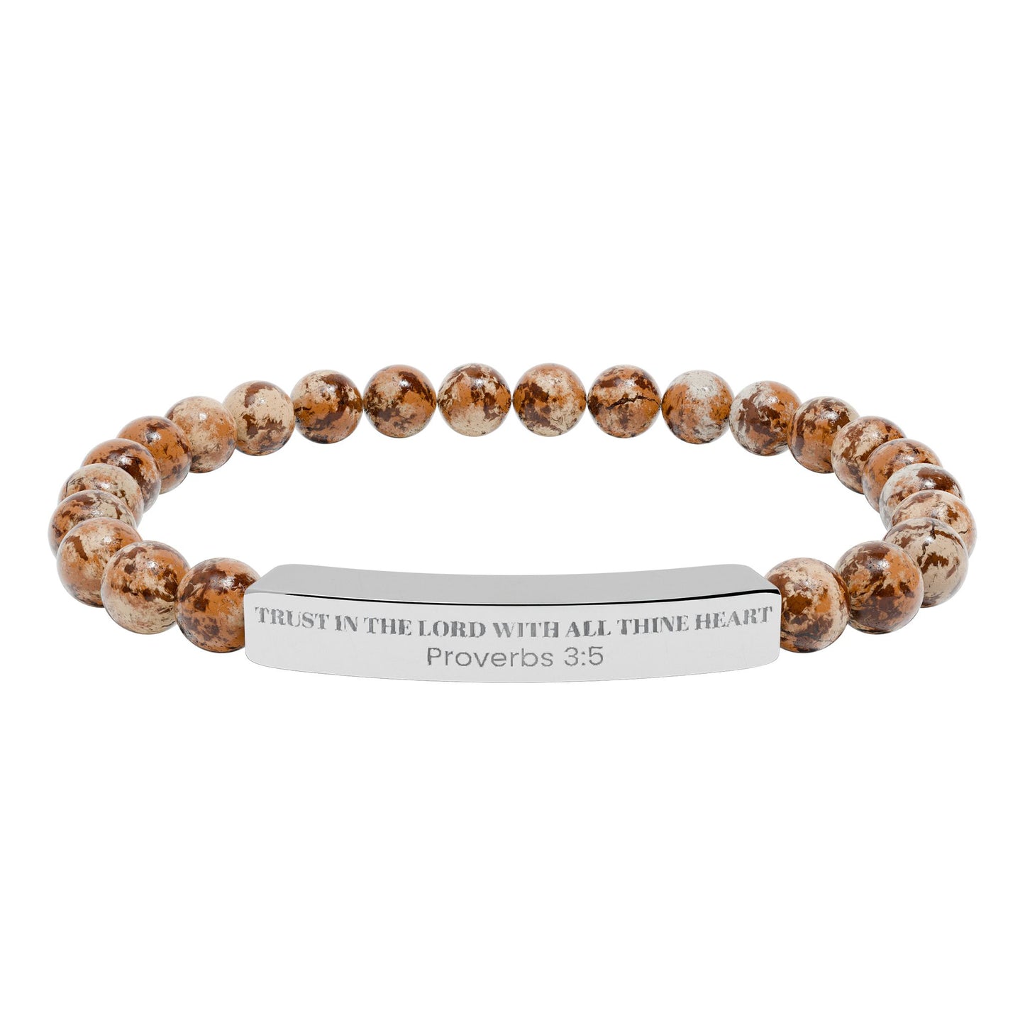 Engravable Natural Stone Bar Bracelet — Stretch Beaded Bracelet |