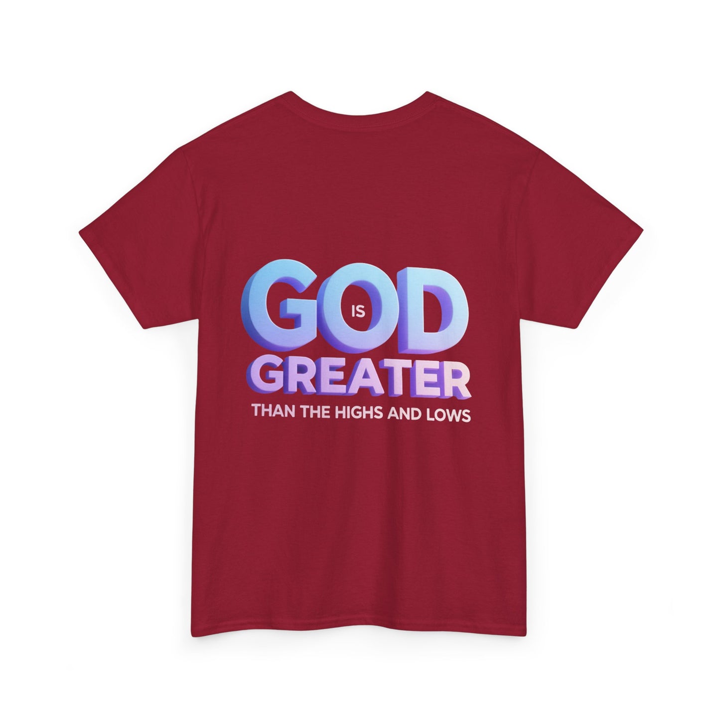 God Greater Gradient Tee — Soft Blue & Lilac Faith Shirt