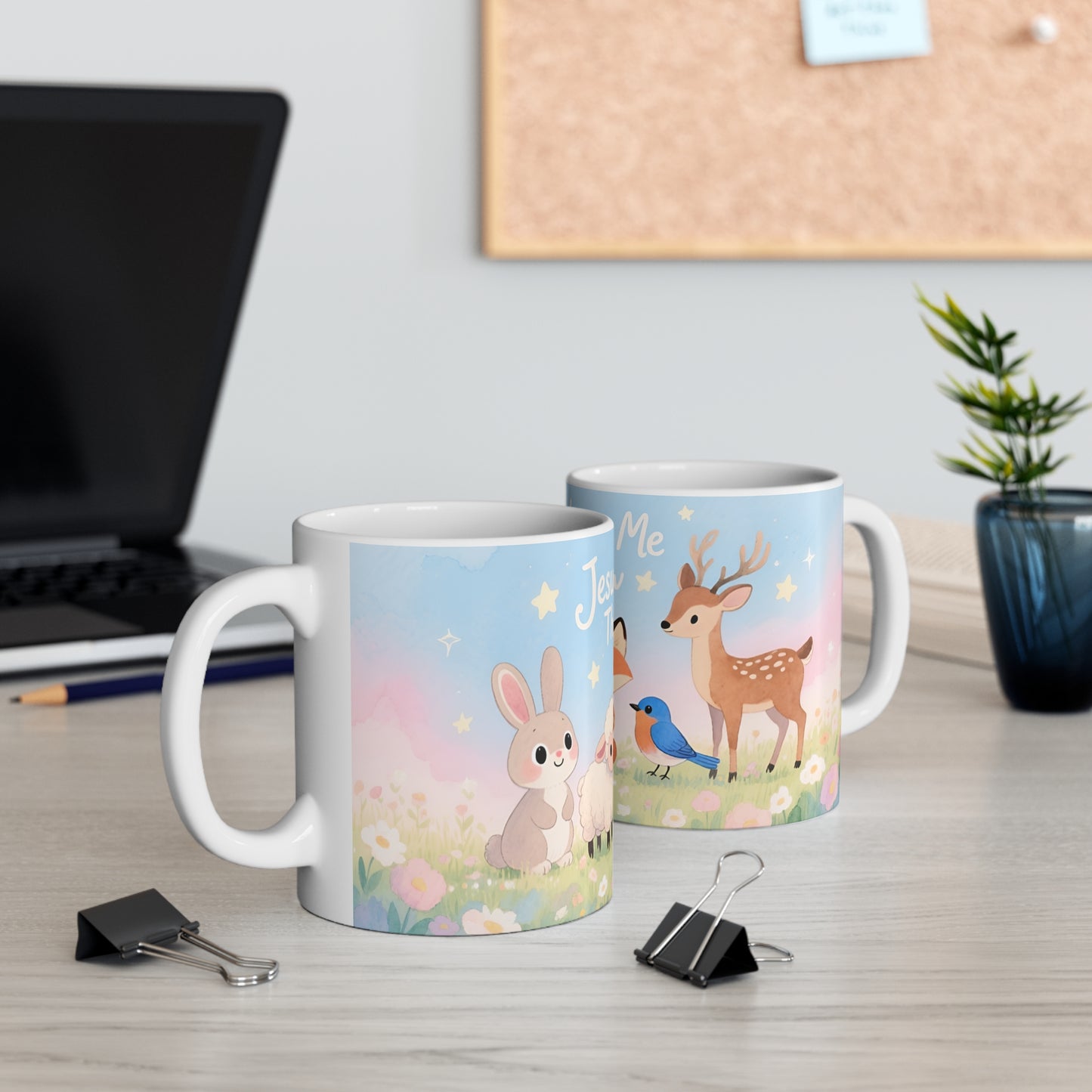 Jesus Loves Me 11oz Mug — Watercolor Animals Nursery Faith Coffee Cup