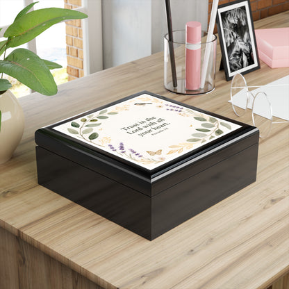 Religious Jewelry Box — "Trust in the Lord with all your heart" Floral Keepsake Box