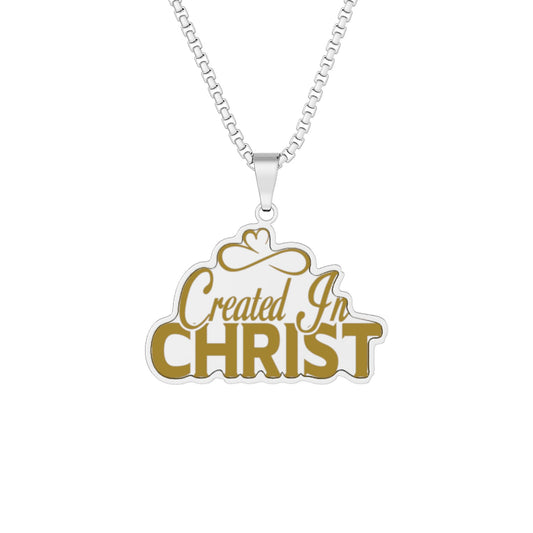 Custom Cut Photo Pendant — "Created In Christ" Personalized Faith Necklace (Gold or Silver)