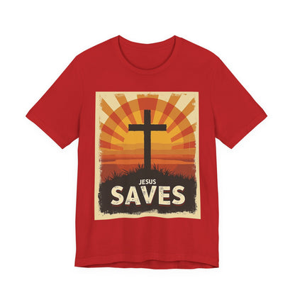Jesus Saves Cross tee | Christian faith shirt, sunrise graphic | Perfect Gift for Mom and Dad | Friends and Family Shirt