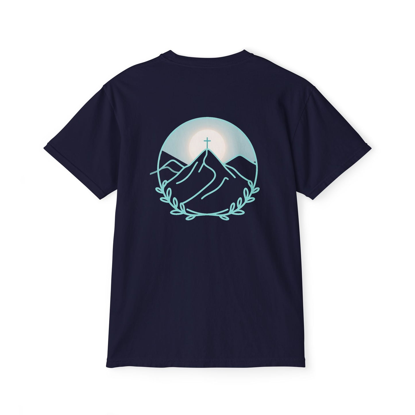 Pocket T-Shirt — Mountain Cross Back Graphic