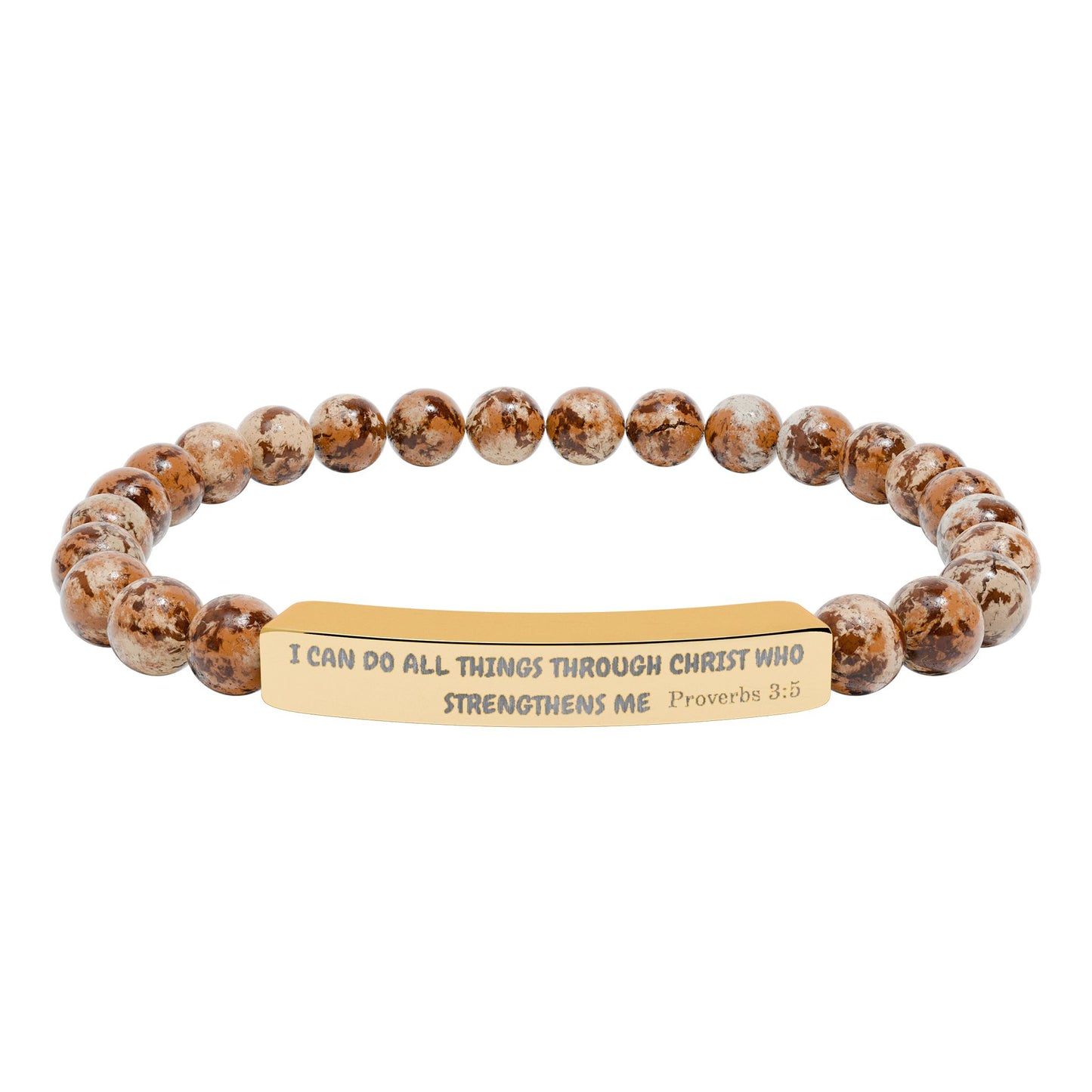Engraved Natural Stone Stretch Bracelet — Inspirational Bar Bead Bracelet