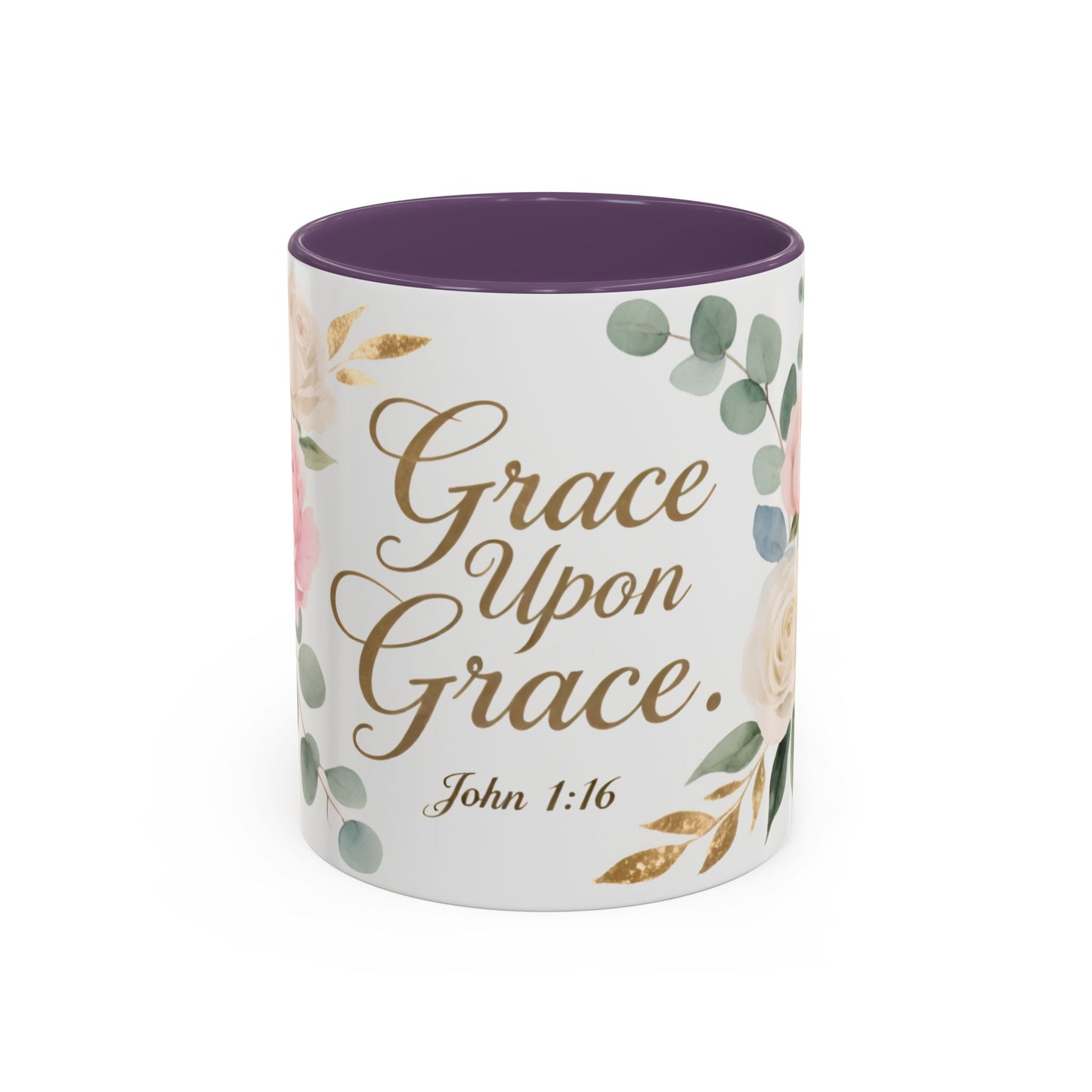 Grace Upon Grace Floral Coffee Mug — John 1:16 Scripture Accent Mug