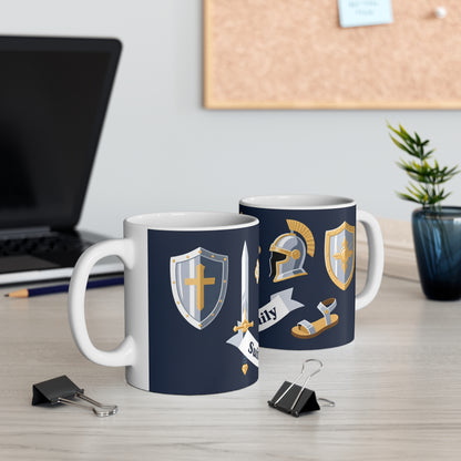 Knight Crest 11oz Mug — 'Quiet Courage' Navy & Gold Ceramic Coffee Cup