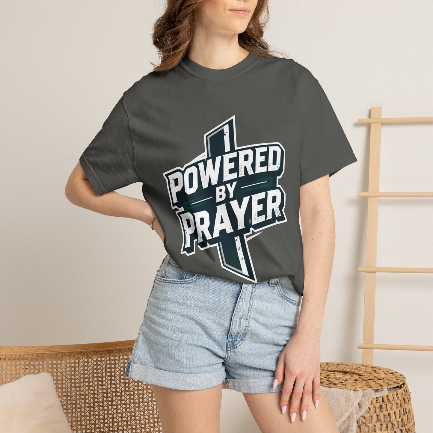 Powered by Prayer T‑Shirt — Faith Graphic Tee with Cross