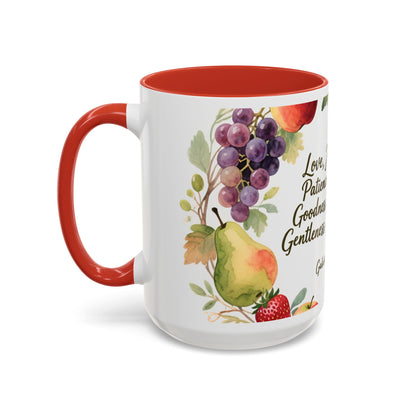 Christian Fruit of the Spirit Accent Coffee Mug — Galatians 5:22-23 Floral Scripture Design (11/15oz)