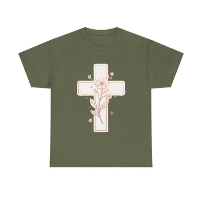 Floral Cross Tee — Delicate Bloom Christian T-Shirt