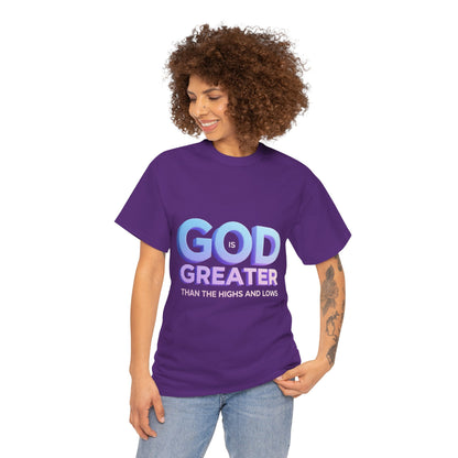 God Greater Gradient Tee — Soft Blue & Lilac Faith Shirt