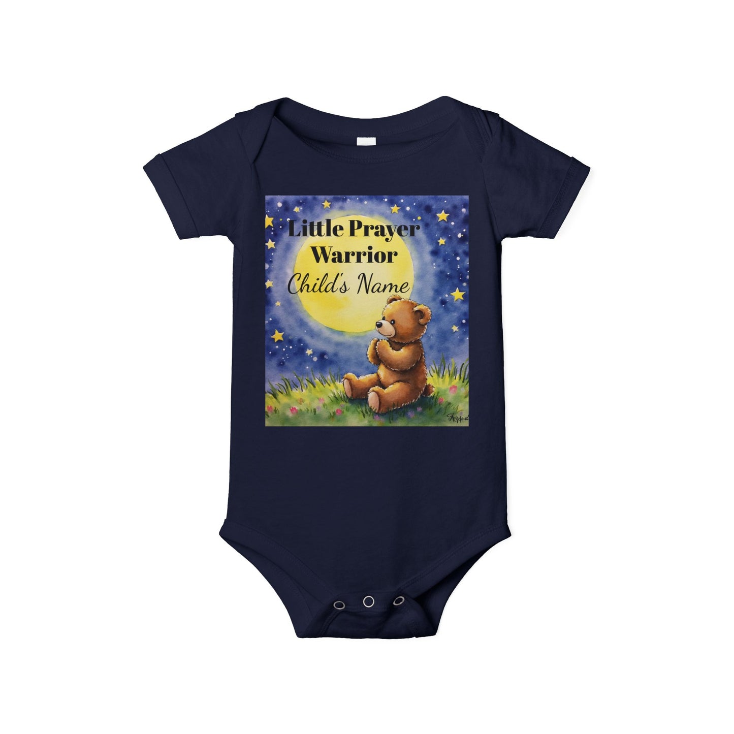 Infant One-Piece — 'Little Prayer Warrior' Bear Baby Bodysuit (Personalize Name)