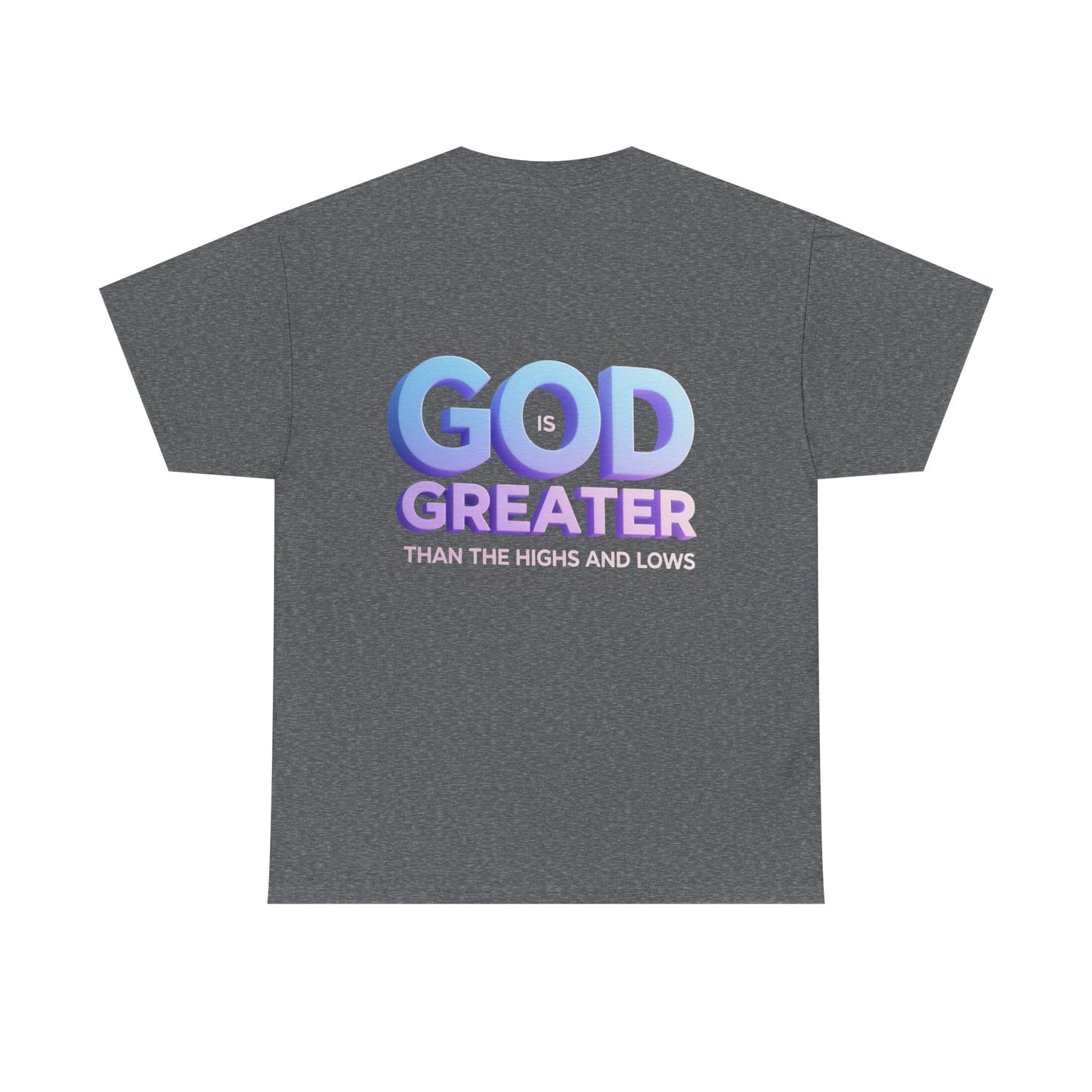God Greater Gradient Tee — Soft Blue & Lilac Faith Shirt