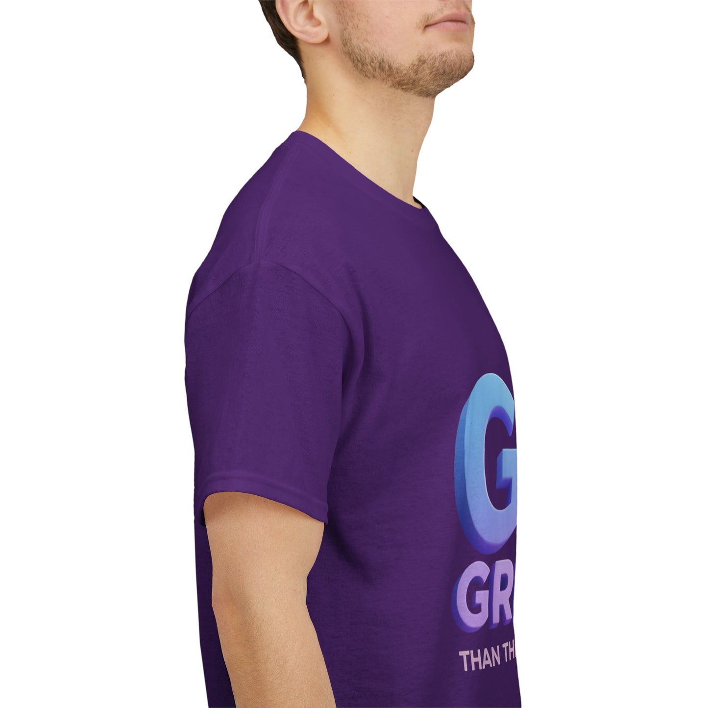 God Greater Gradient Tee — Soft Blue & Lilac Faith Shirt