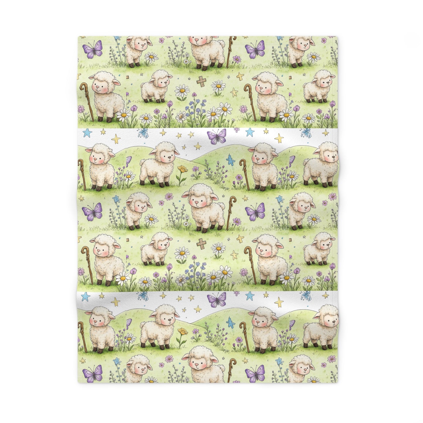 Baby Blanket - Pastel Lambs & Butterflies Soft Fleece Nursery Throw