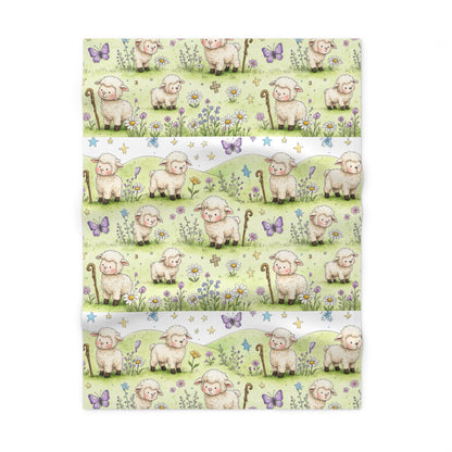 Baby Blanket - Pastel Lambs & Butterflies Soft Fleece Nursery Throw