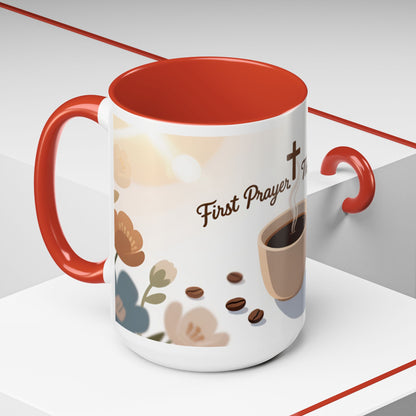 Prayer Then Coffee Mug — Christian Scripture Coffee Cup (1 Thessalonians 5:17) (Multi Color )
