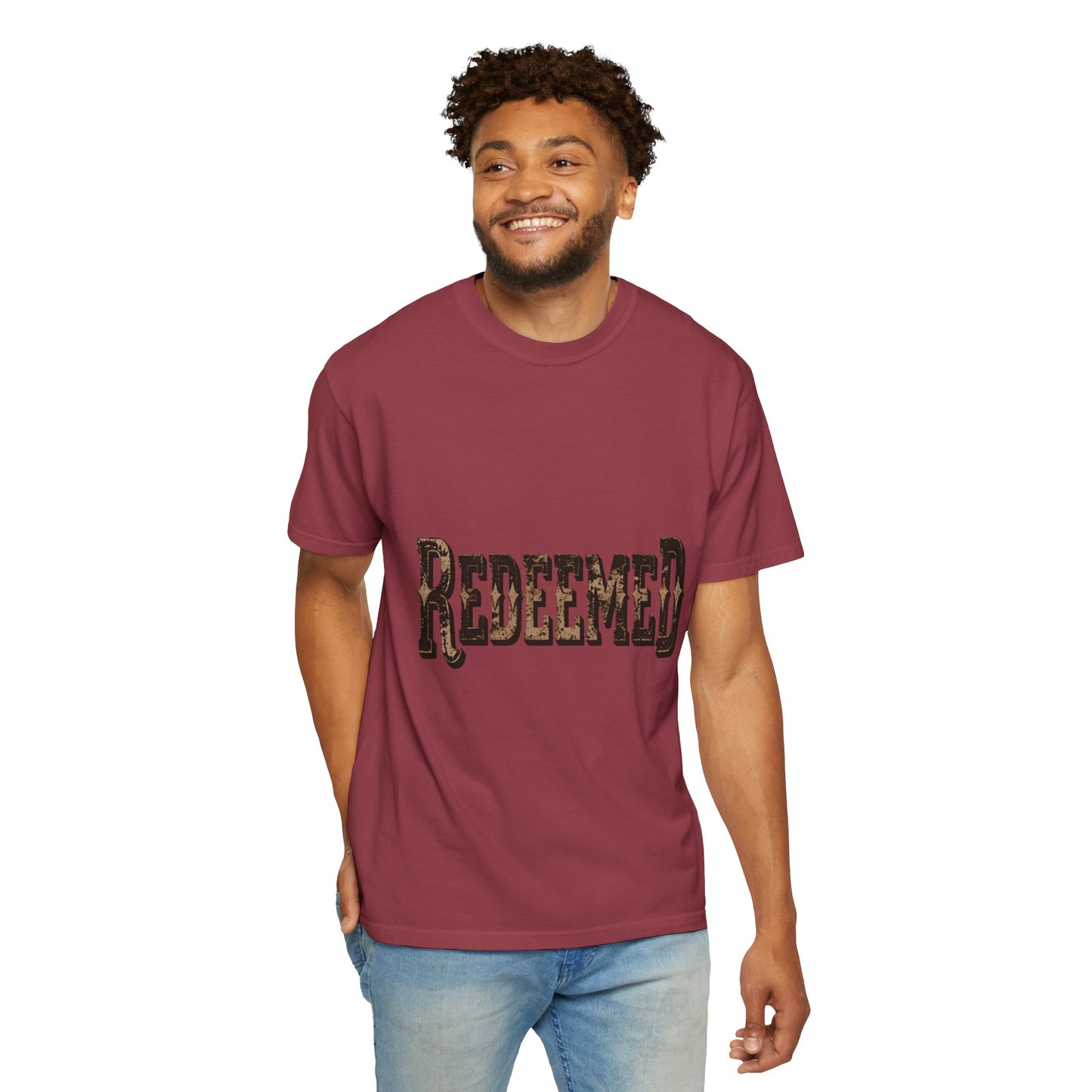 Garment-Dyed Statement Tee — Bold Single-Word Typographic Front