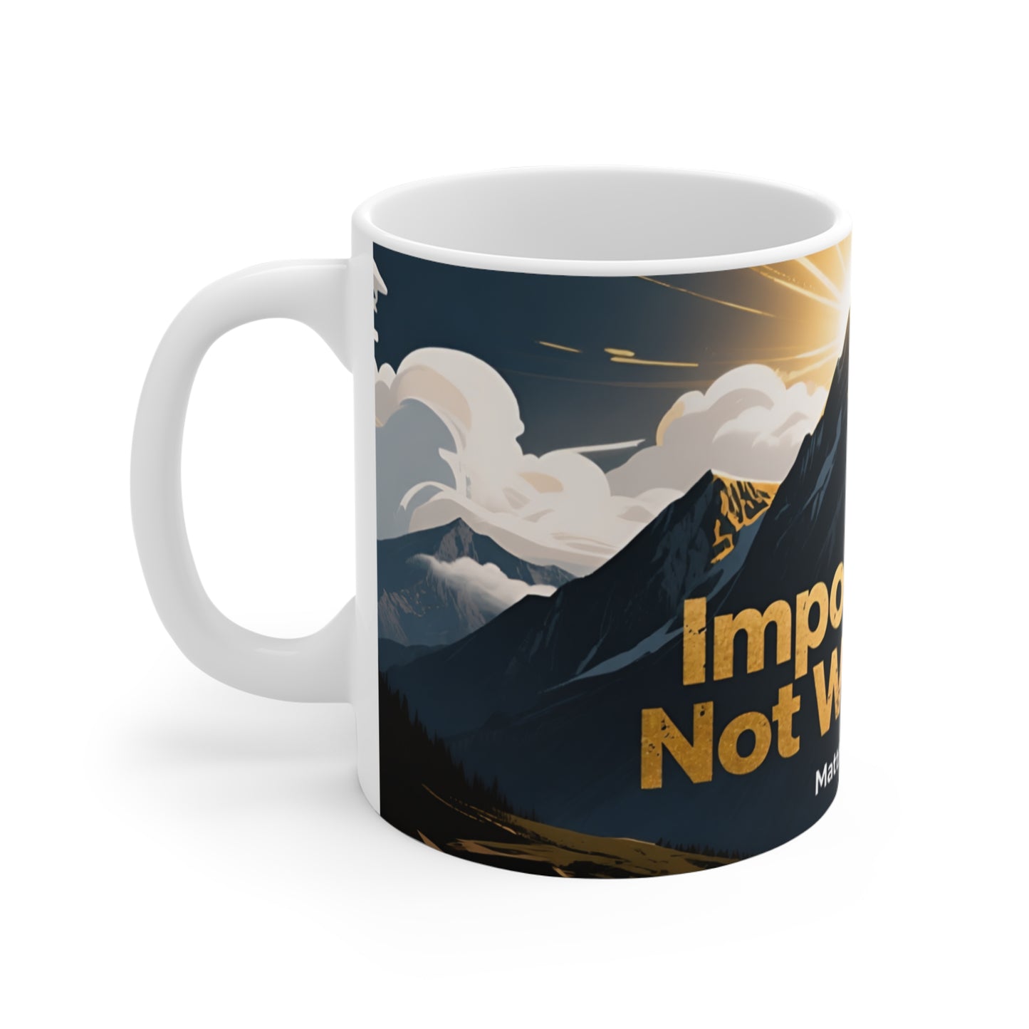 Matthew 19:26 Coffee Mug — "With God All Things Are Possible" Mountain Christian Mug