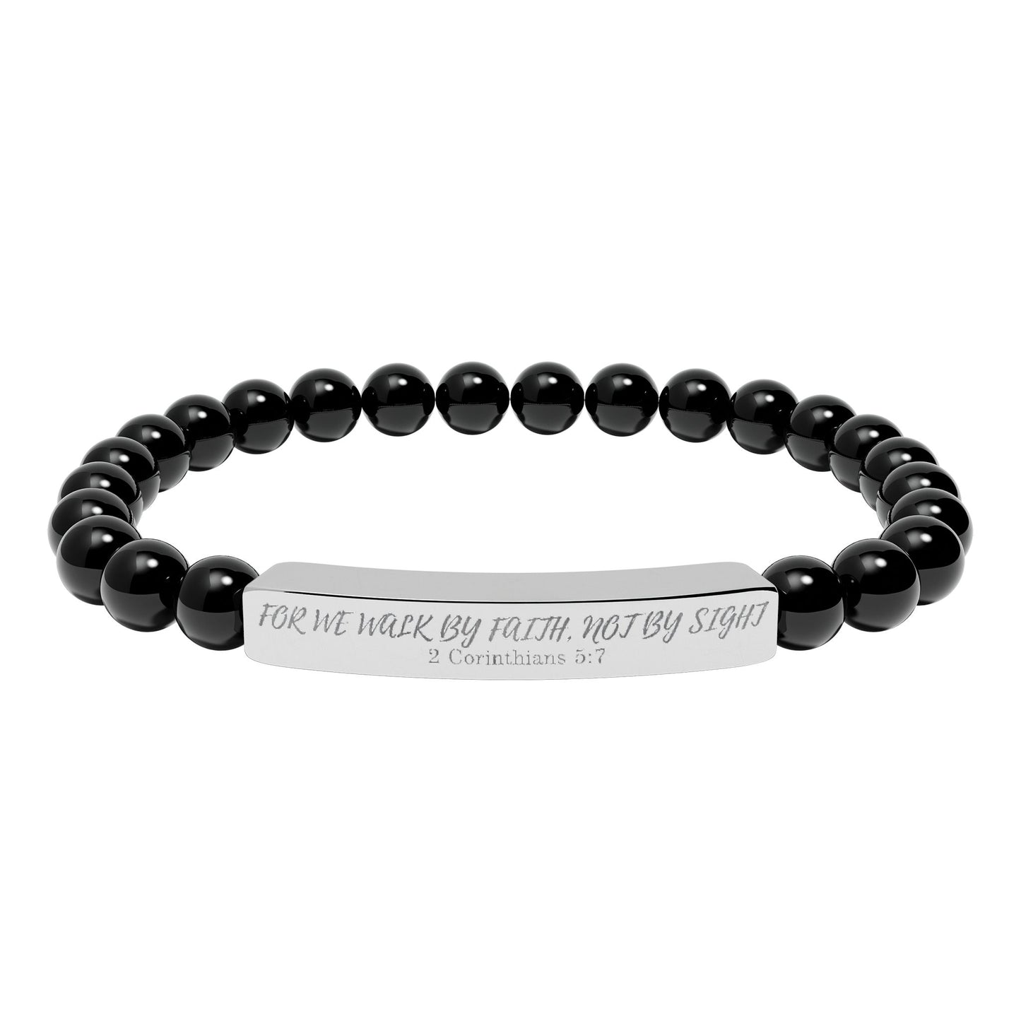 Engravable Natural Stone Bead Bar Bracelet – Stretch Healing Jewelry