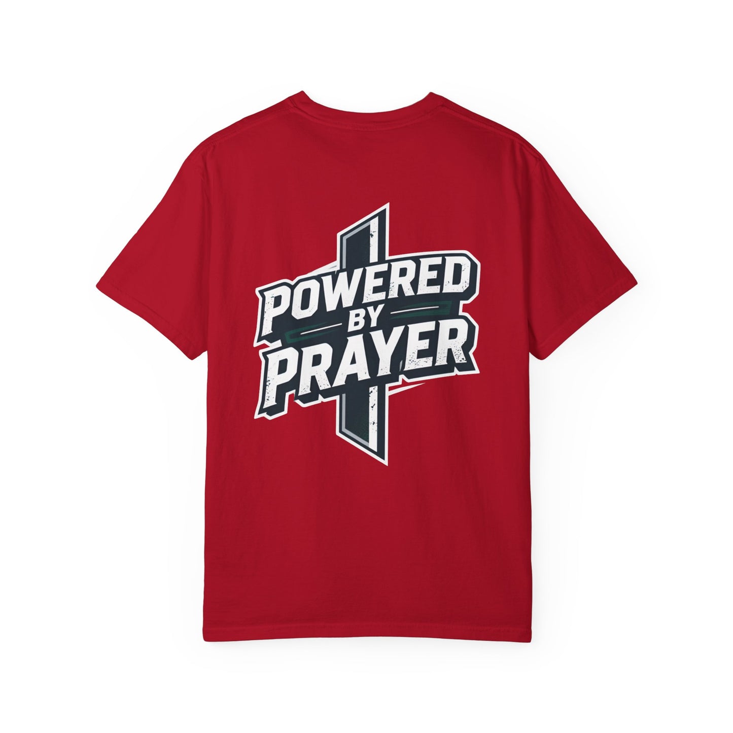 Powered by Prayer T‑Shirt — Faith Graphic Tee with Cross