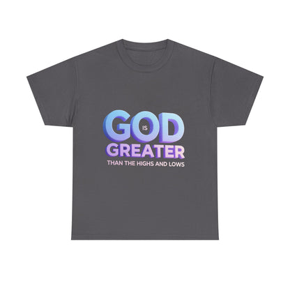 God Greater Gradient Tee — Soft Blue & Lilac Faith Shirt