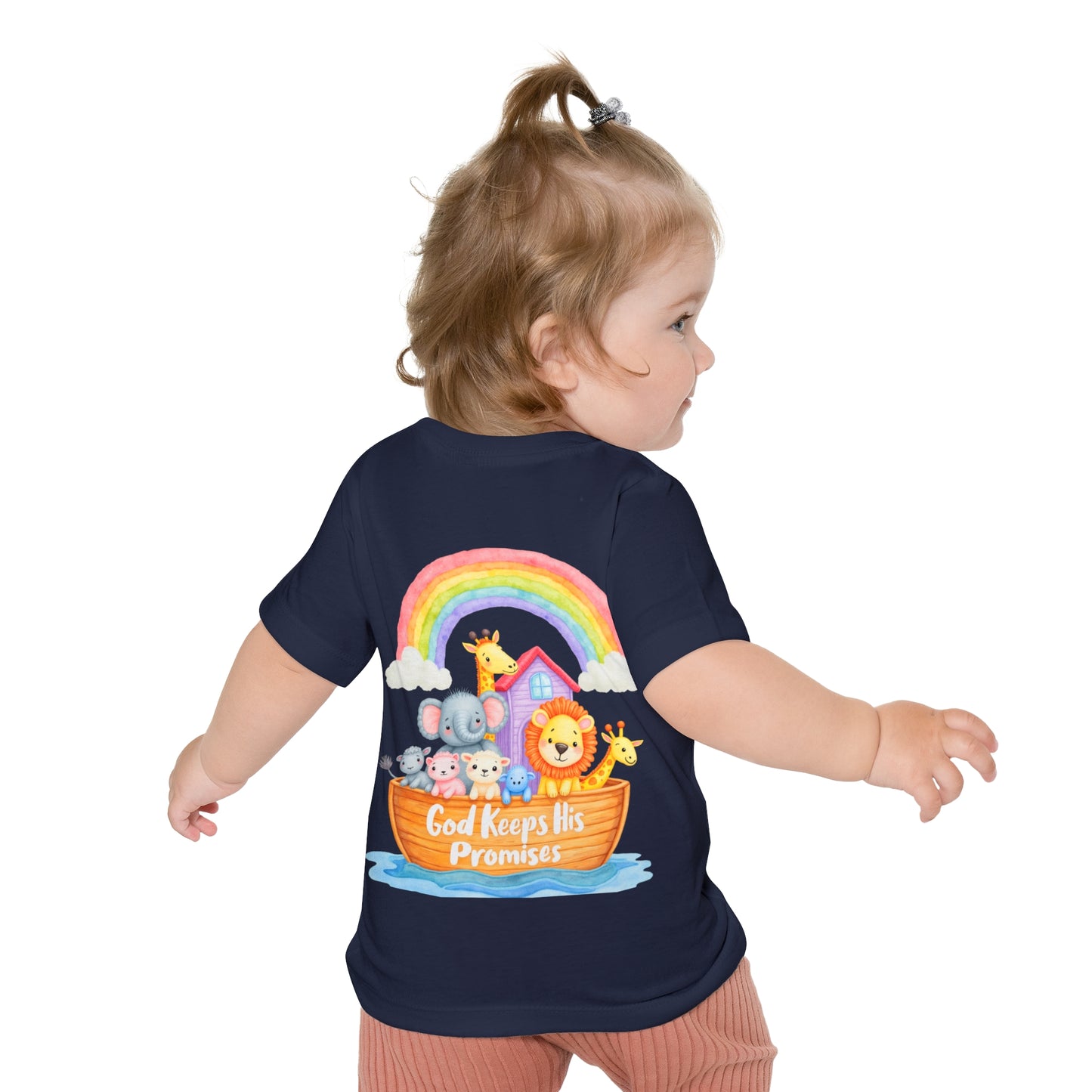 Baby T-Shirt — "God Keeps His Promises" Noah's Ark Rainbow Design