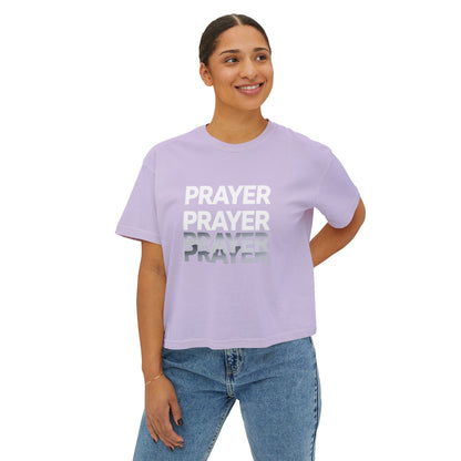 Prayer Boxy Tee — Women's Spiritual Graphic Top (Prayer Repeated Design)