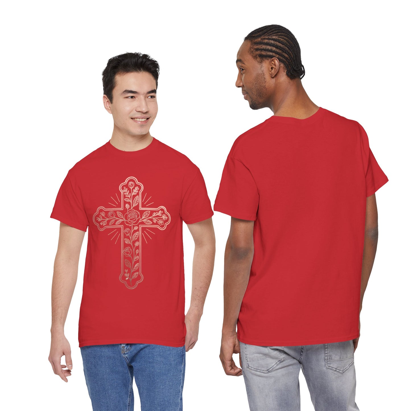 Floral Cross Tee – Delicate Pink Botanical Christian T-Shirt