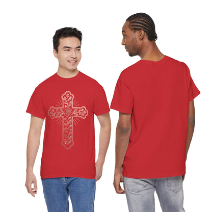 Floral Cross Tee – Delicate Pink Botanical Christian T-Shirt