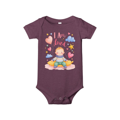 “I Am Loved” Baby Onesie – Cute Infant Bodysuit with Heart & Cloud Illustration
