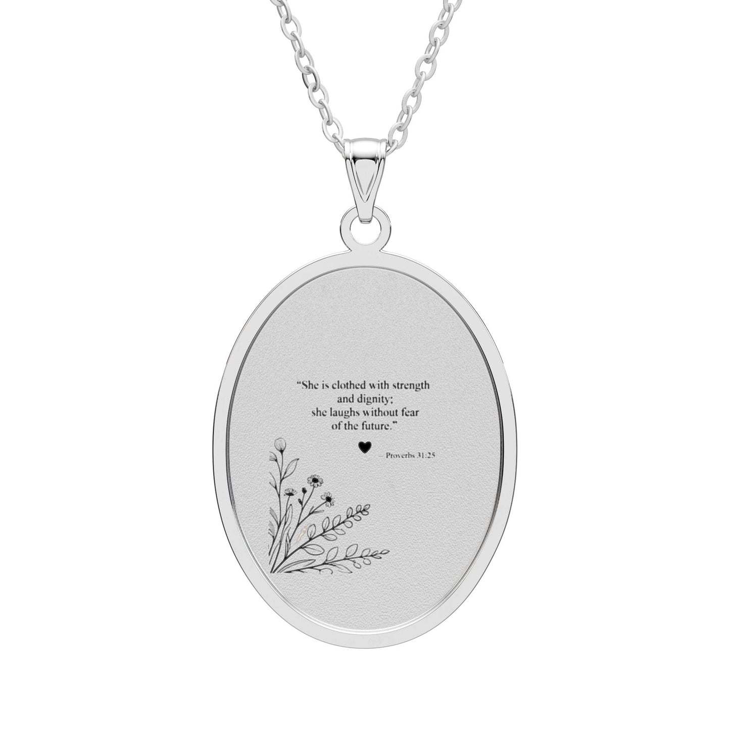 Oval Photo Pendant Necklace —  Floral Engraved Memorial Locket