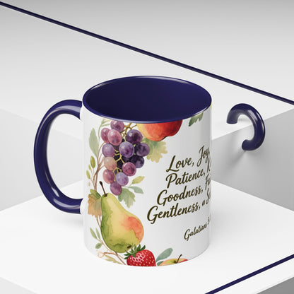 Christian Fruit of the Spirit Accent Coffee Mug — Galatians 5:22-23 Floral Scripture Design (11/15oz)
