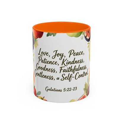 Christian Fruit of the Spirit Accent Coffee Mug — Galatians 5:22-23 Floral Scripture Design (11/15oz)