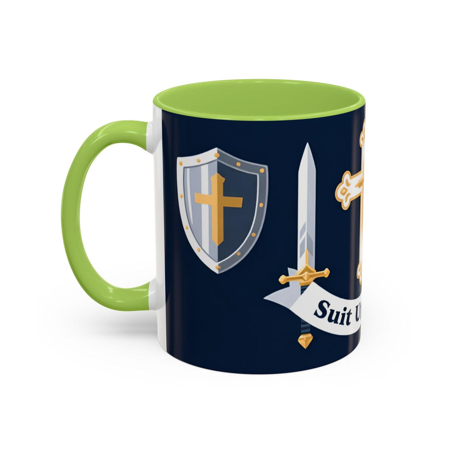 Christian Knight Coffee Mug — “Suit Up Daily” Accent Ceramic Mug