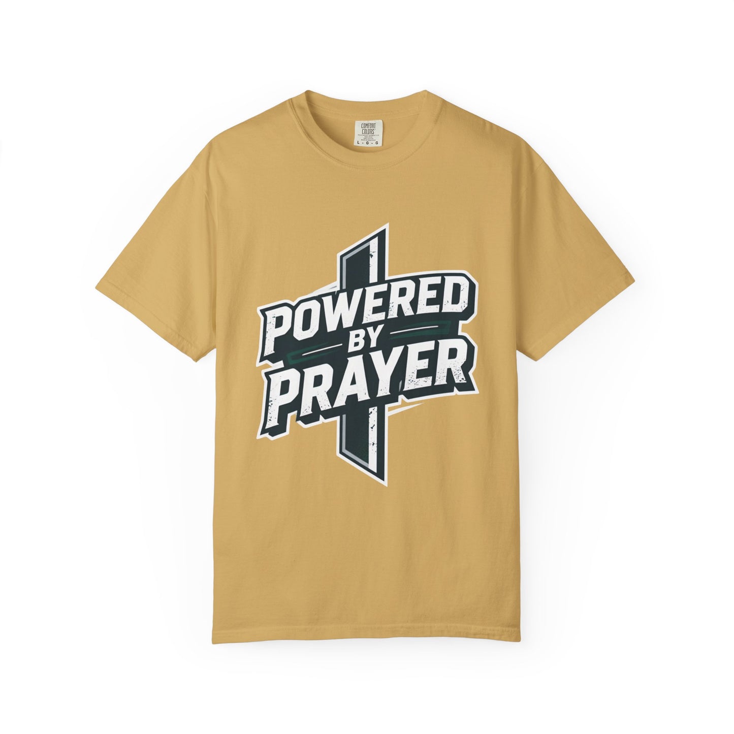 Powered by Prayer T‑Shirt — Faith Graphic Tee with Cross