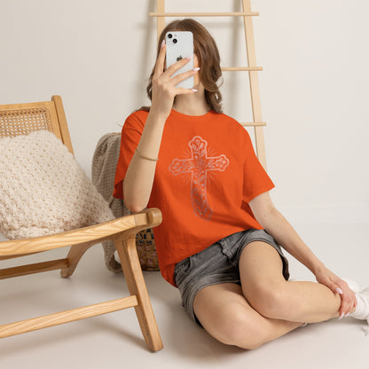 Floral Cross Tee – Delicate Pink Botanical Christian T-Shirt