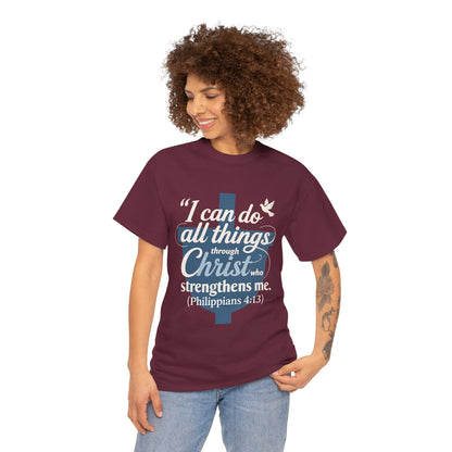 Philippians 4:13 Cotton Tee — "I Can Do All Things" Christian Prayer T-Shirt