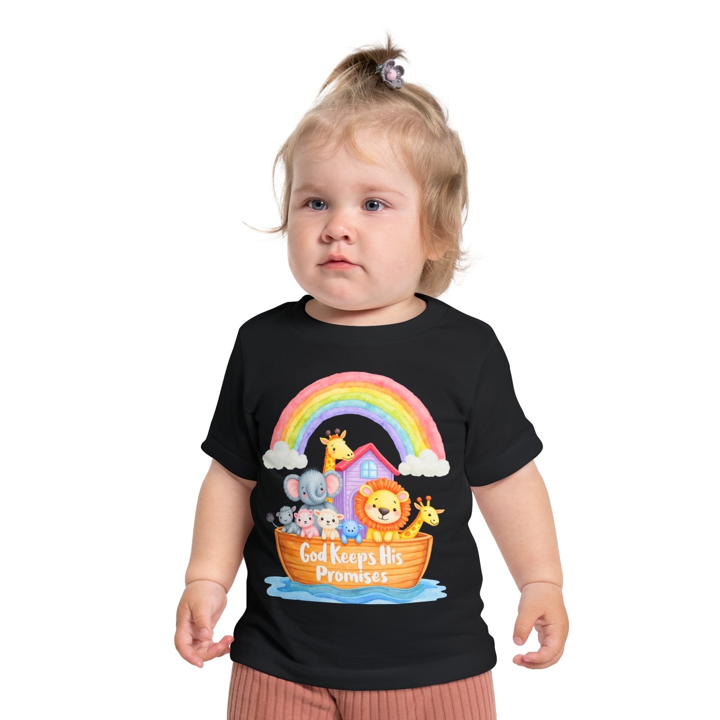 Baby T-Shirt — "God Keeps His Promises" Noah's Ark Rainbow Design