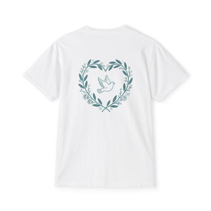 Pocket T-Shirt — Peace Dove Heart Back Graphic
