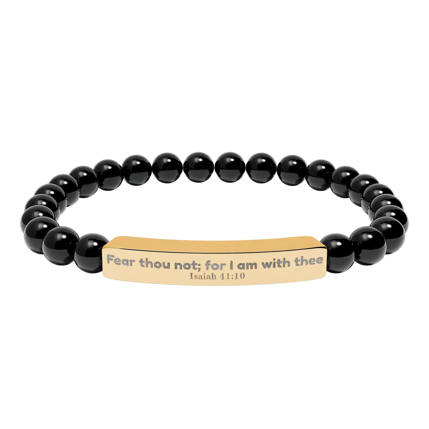 Engravable Natural Stone Bead Bracelet — Personalized Bar Stretch Bracelet