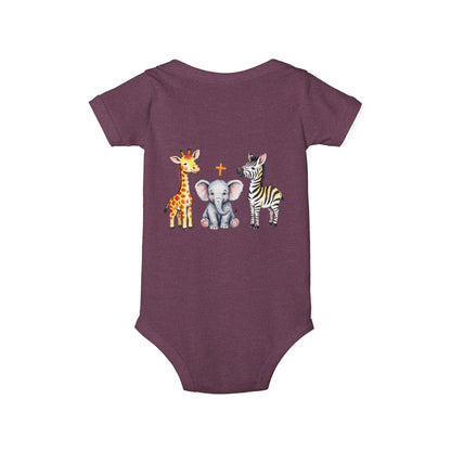 Cute Safari Trio Baby Onesie — Giraffe, Elephant & Zebra Infant Bodysuit