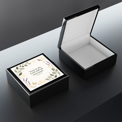 Religious Jewelry Box — "Trust in the Lord with all your heart" Floral Keepsake Box