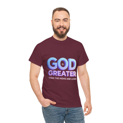 God Greater Gradient Tee — Soft Blue & Lilac Faith Shirt