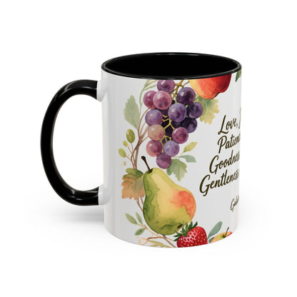 Christian Fruit of the Spirit Accent Coffee Mug — Galatians 5:22-23 Floral Scripture Design (11/15oz)