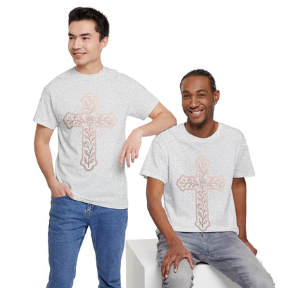 Floral Cross Tee – Delicate Pink Botanical Christian T-Shirt
