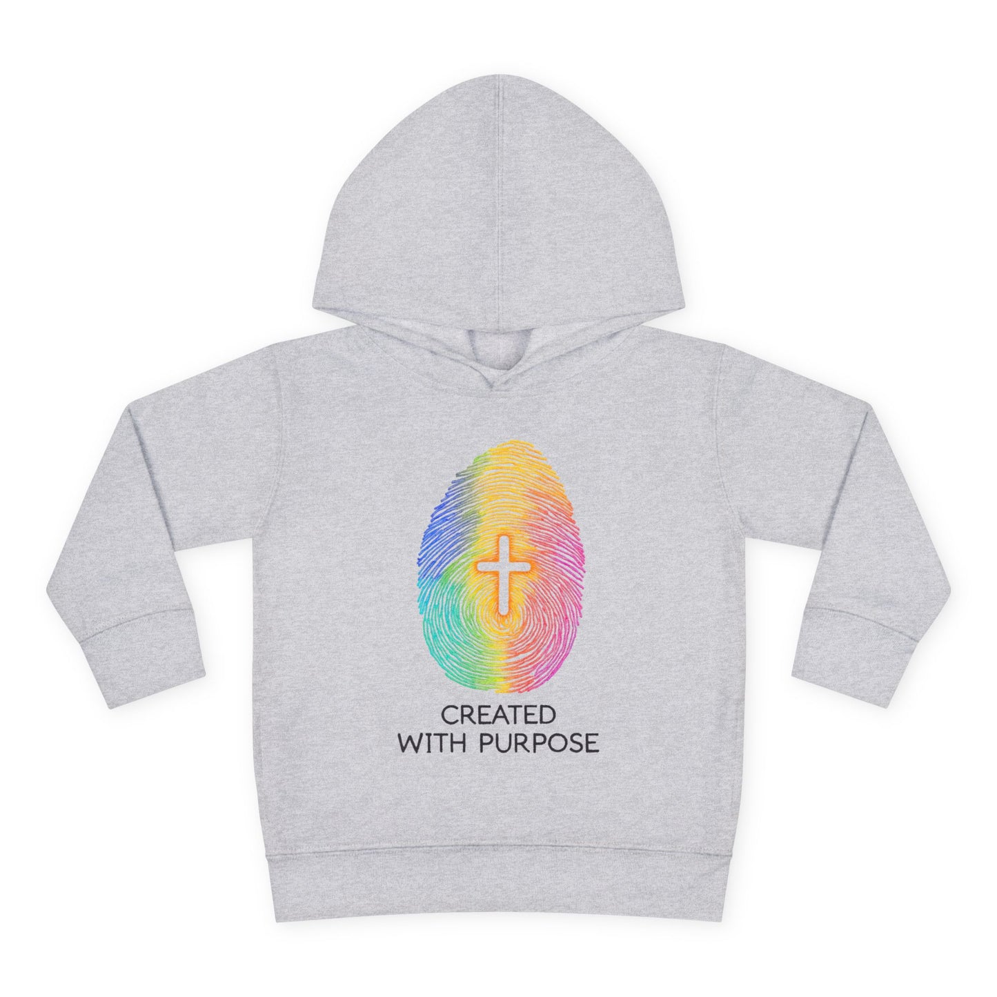 Toddler Hoodie — "Created With Purpose" Rainbow Fingerprint Cross