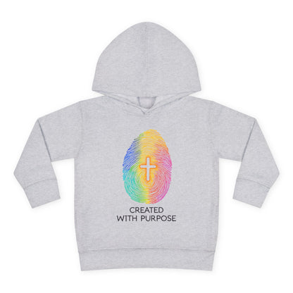 Toddler Hoodie — "Created With Purpose" Rainbow Fingerprint Cross