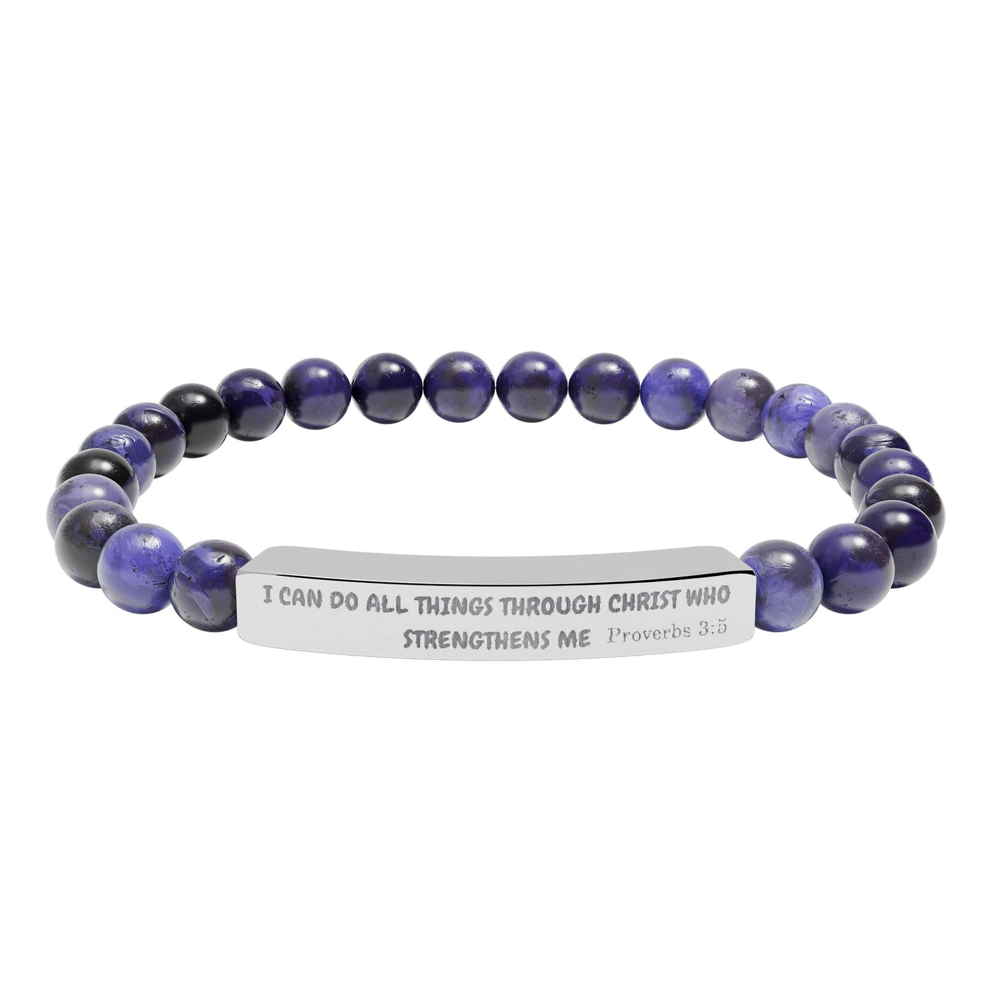 Engraved Natural Stone Stretch Bracelet — Inspirational Bar Bead Bracelet