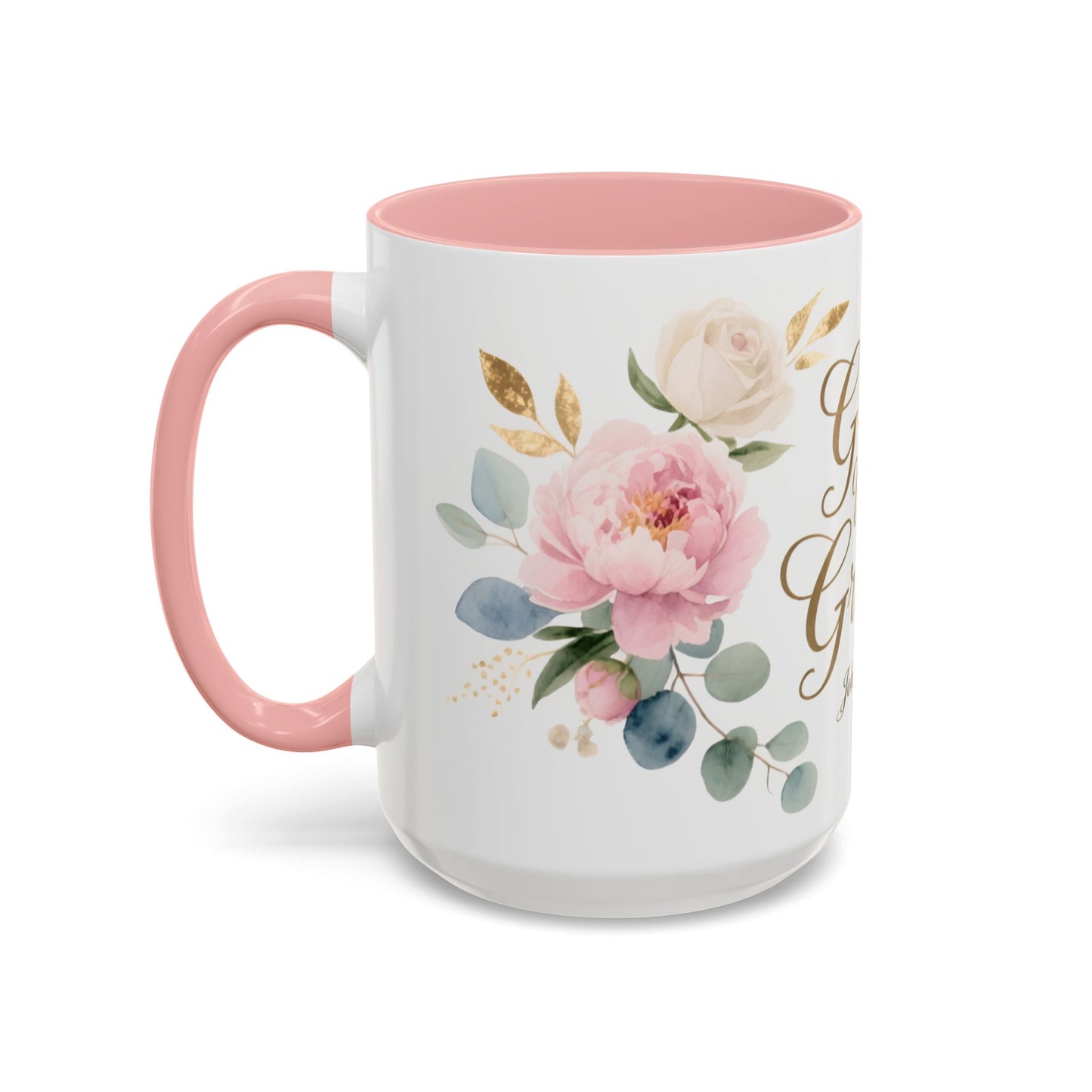 Grace Upon Grace Floral Coffee Mug — John 1:16 Scripture Accent Mug